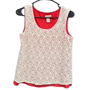 Sundance Sleeveless Tank Top Cream Lace Red Lined‎ Blouse Women's Size S
